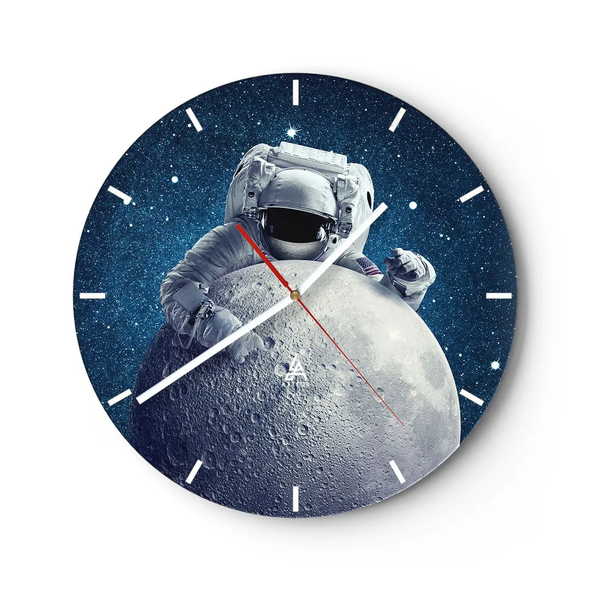 Reloj de pared - Reloj de vidrio - Astronauta sosteniendo la luna contra el fondo del espacio. - 30x30cm - Bromista espacial - Decoración de pared moderna para salón, cocina y dormitorio ARTTOR