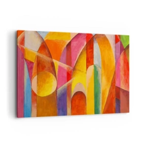 Cuadro sobre lienzo - Impresión de Imagen - Una composición abstracta llena de formas geométricas coloridas. - 120x80cm - Catedral del sol - Decoración de pared moderna para salón y dormitorio ARTTOR
