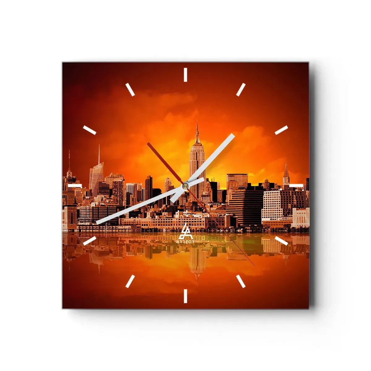 Reloj de pared - Reloj de vidrio - Un panorama de la ciudad en amarillo y marrón - 40x40 cm