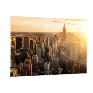 Cuadro sobre vidrio - Impresiones sobre Vidrio - El horizonte de la ciudad de Nueva York al atardecer - 120x80cm - Creciendo al sol - Decoración de pared moderna para salón y dormitorio ARTTOR