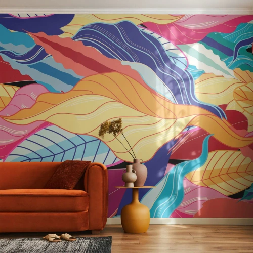 Fotomural Autadhesivo Deluxe Sticker - Desorden colorido - Abstracción, hojas coloridas, Pedazo - 500x350 cm