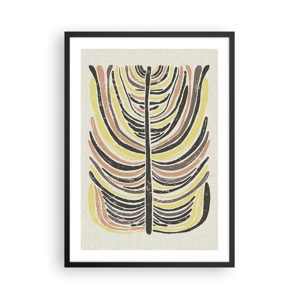 Póster en marco negro - Hoja abstracta en tonos tierra - 50x70cm - Abstracción vibrante - Decoración de pared moderna para salón y dormitorio ARTTOR