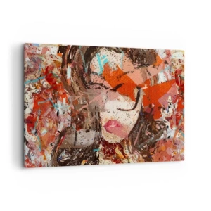 Cuadro sobre lienzo - Impresión de Imagen - Retrato abstracto de una mujer en colores intensos. - 100x70cm - Nadie sabe cómo eres realmente - Decoración de pared moderna para salón y dormitorio ARTTOR