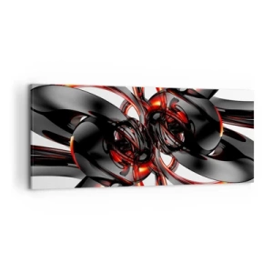 Cuadro sobre lienzo - Impresión de Imagen - Gráficos 3D abstractos con elementos negros y rojos - 120x50cm - Movimiento en grafito y rojo - Decoración de pared moderna para salón y dormitorio ARTTOR