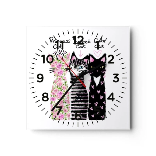 Reloj de pared - Reloj de vidrio - Había tres gatitos - 40x40 cm