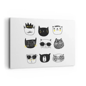 Cuadro sobre lienzo - Impresión de Imagen - Ilustraciones de gatos con estilo minimalista - 100x70cm - Cada uno diferente - Decoración de pared moderna para salón y dormitorio ARTTOR