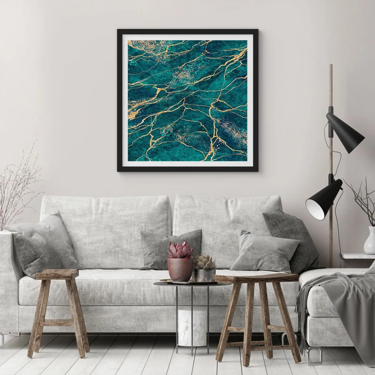 Póster en marco negro - Riachuelos de oro - 30x30 cm