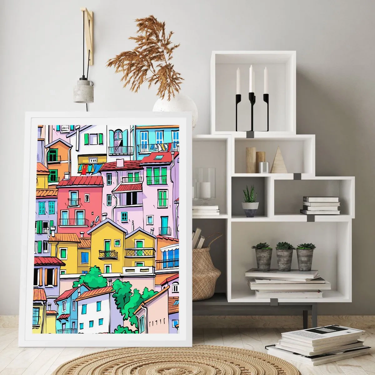 Póster en marco blanco - Ciudad alegre - 70x100 cm