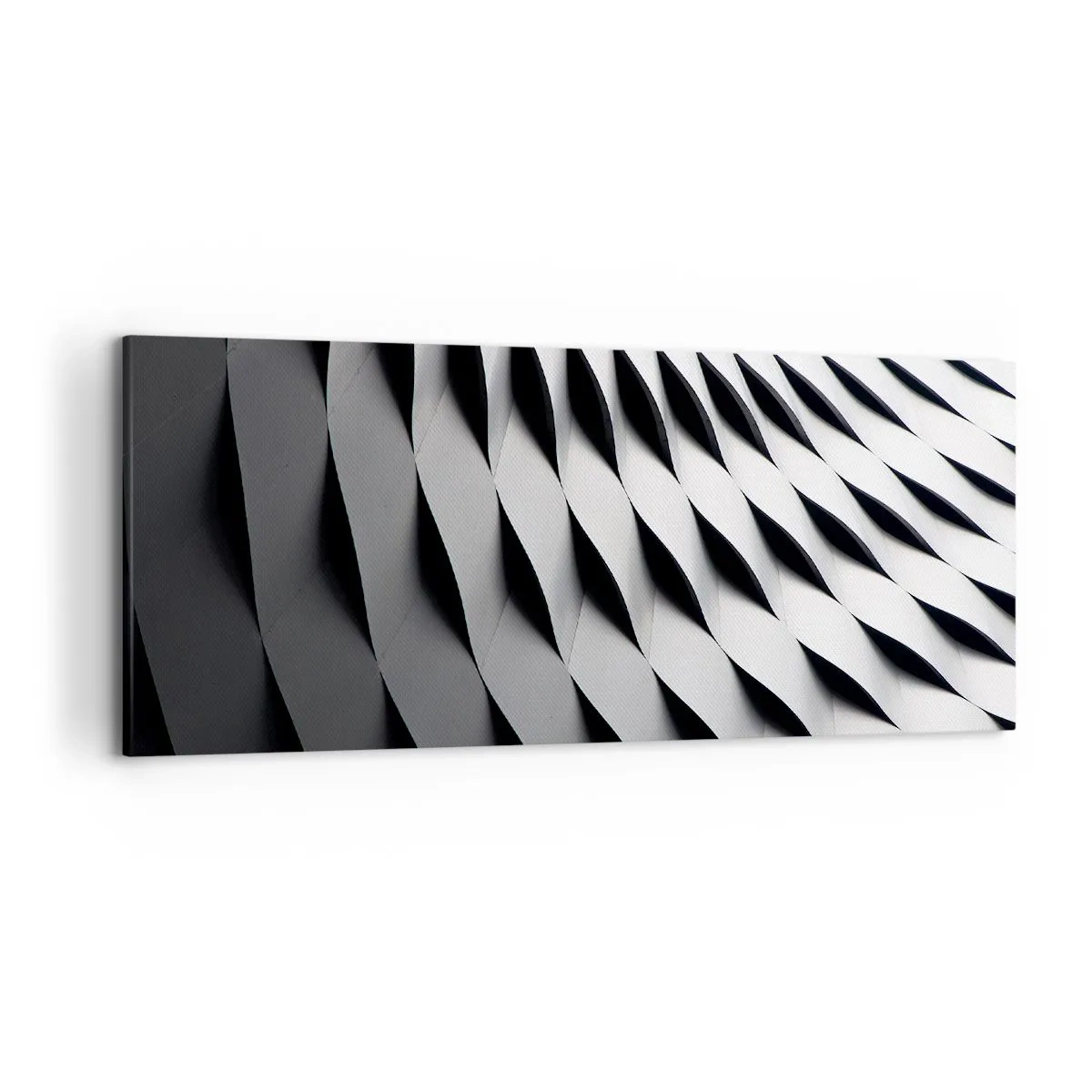 Cuadro sobre lienzo - Impresión de Imagen - Patrón geométrico abstracto en tonos blanco y negro. - 120x50cm - En la superficie de las ondas - Decoración de pared moderna para salón y dormitorio ARTTOR