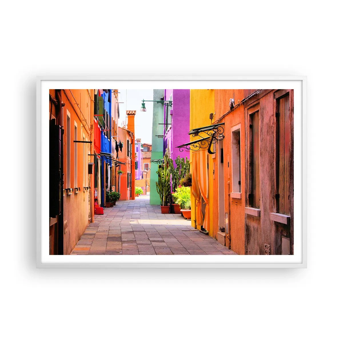Póster en marco blanco - El callejón arco iris - 100x70 cm