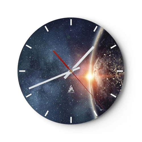 Reloj de pared - Reloj de vidrio - Vista de la Tierra desde el espacio con efecto amanecer - 30x30cm - En una nueva perspectiva - Decoración de pared moderna para salón, cocina y dormitorio ARTTOR