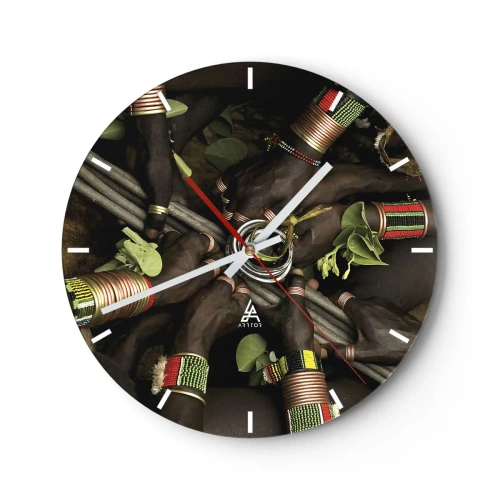 Reloj de pared - Reloj de vidrio - Pulseras y símbolos tribales tradicionales - 30x30cm - Estamos juntos - Decoración de pared moderna para salón, cocina y dormitorio ARTTOR