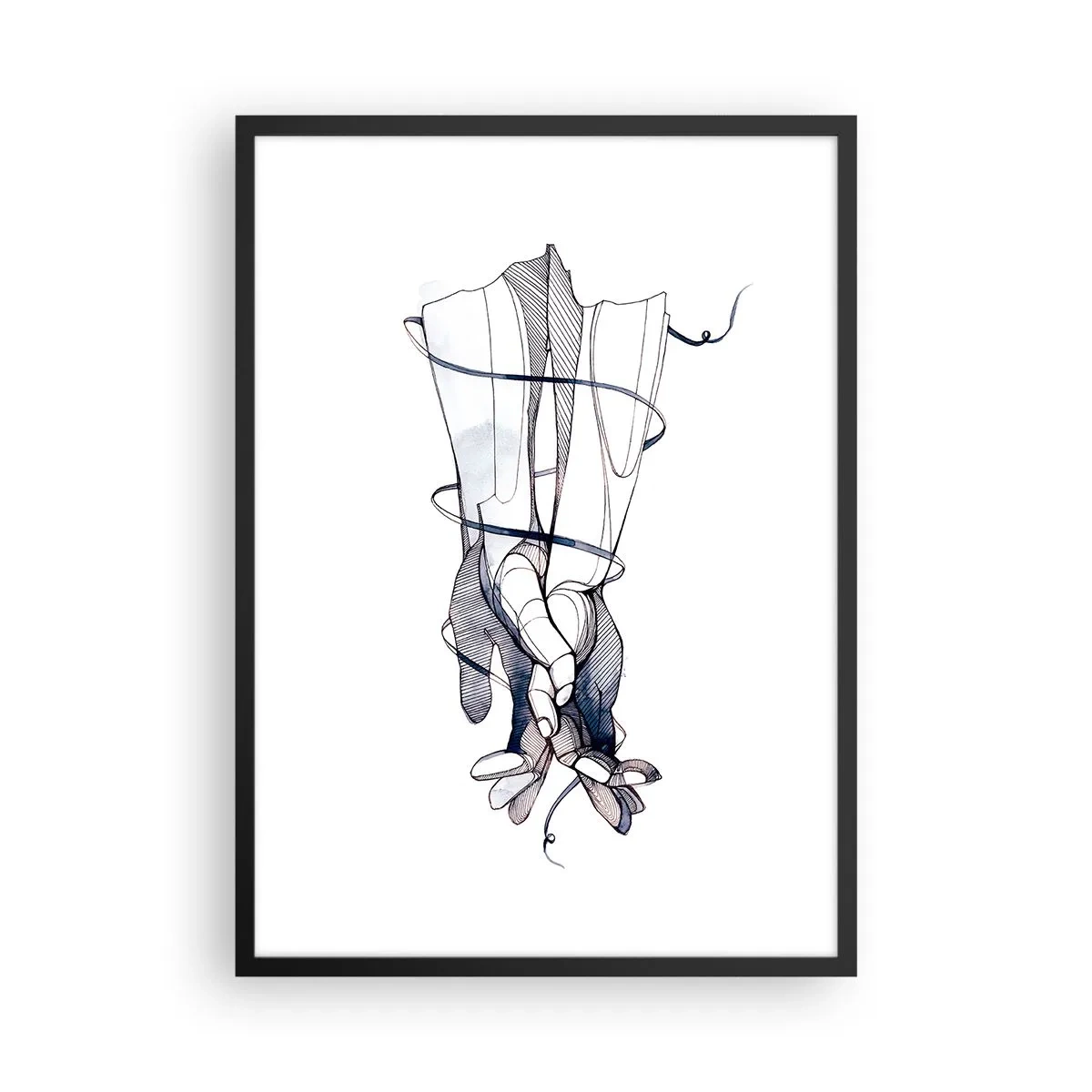 Póster en marco negro - Manos artísticas con delicadas flores y líneas. - 50x70cm - Un estudio sobre el contacto - Decoración de pared moderna para salón y dormitorio ARTTOR