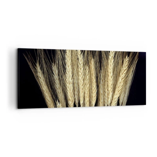Cuadro sobre lienzo - Impresión de Imagen - Espigas de trigo sobre fondo negro en estilo rústico - 120x50cm - Magia rústica - Decoración de pared moderna para salón y dormitorio ARTTOR