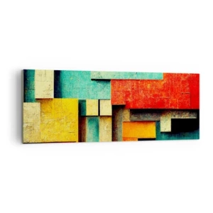 Cuadro sobre lienzo - Impresión de Imagen - Formas geométricas abstractas en colores vibrantes - 140x50cm - Festival de ángulos rectos - Decoración de pared moderna para salón y dormitorio ARTTOR