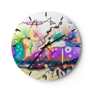 Reloj de pared - Reloj de vidrio - Abstracción colorida con delicadas formas geométricas. - 30x30cm - ¡No hay palabras! - Decoración de pared moderna para salón, cocina y dormitorio ARTTOR