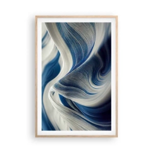 Póster en marco roble claro - Fluidez de azul y blanco - 61x91 cm
