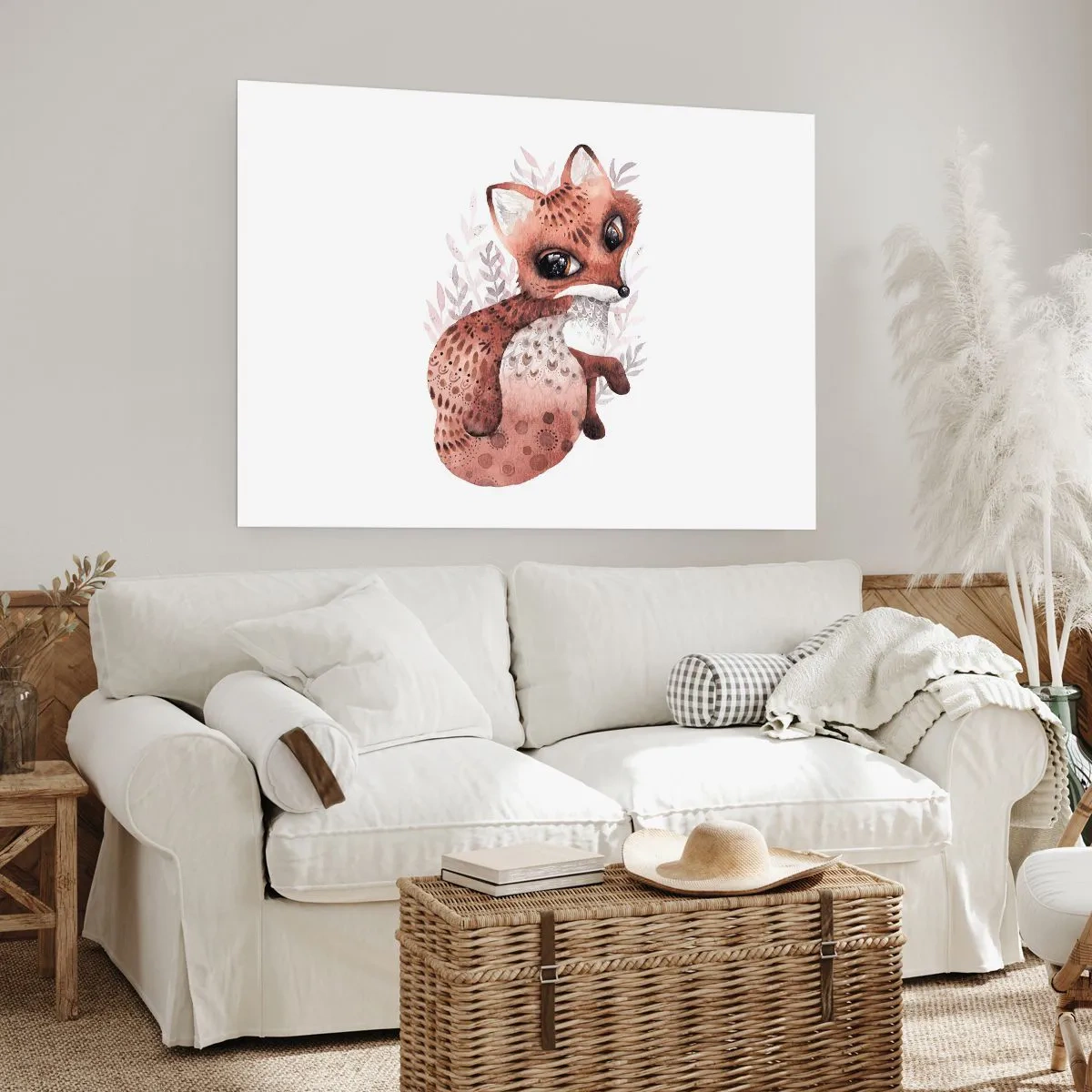 Póster - Un lindo zorro de acuarela sobre un fondo claro. - 100x70cm - Dulzura y amor - Decoración de pared moderna para salón y dormitorio ARTTOR