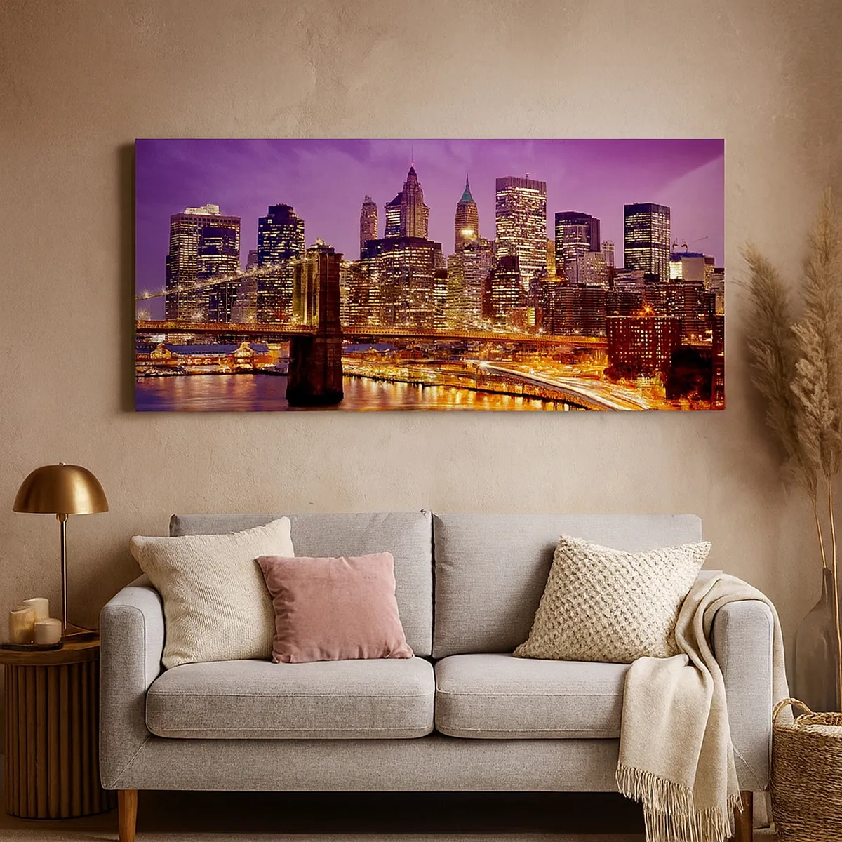 Cuadro sobre lienzo - Impresión de Imagen - Manhattan púrpura y dorado - 30x30 cm