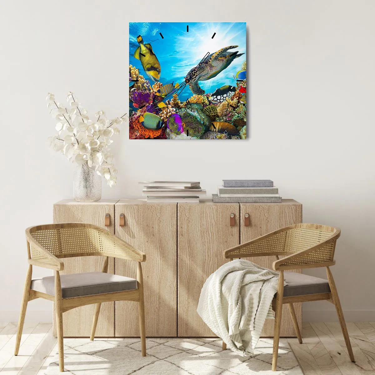 Reloj de pared - Reloj de vidrio - Paseo del coral - 40x40 cm