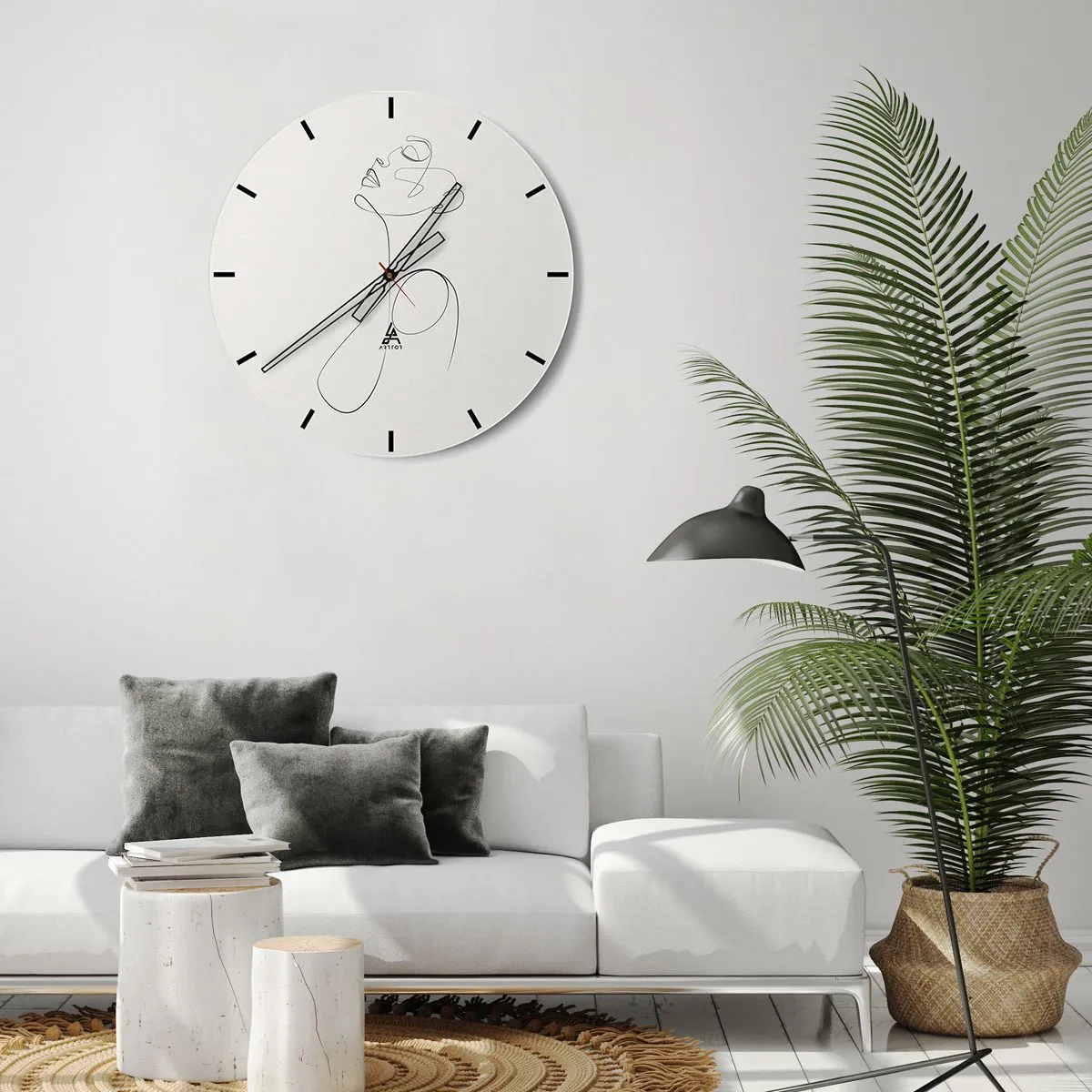 Reloj de pared - Reloj de vidrio - Un perfil femenino hecho con una línea negra sobre un fondo claro. - 30x30cm - En el bucle de los sueños - Decoración de pared moderna para salón, cocina y dormitorio ARTTOR