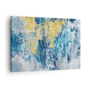 Cuadro sobre lienzo - Impresión de Imagen - Abstracción en tonos azules y amarillos - 70x50cm - Una abstracción serena - Decoración de pared moderna para salón y dormitorio ARTTOR
