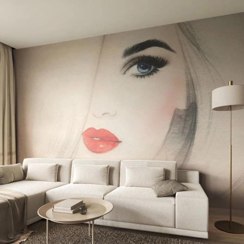 Fotomural personalizado Premium Sand - Hipnotiza y embriaga - retrato de una mujer, cara de mujer, labios rojos