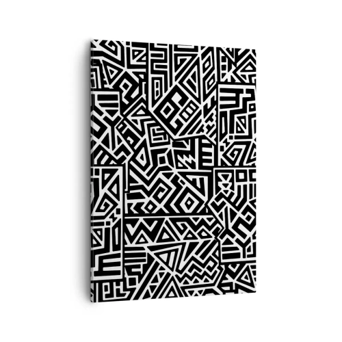 Cuadro sobre lienzo - Impresión de Imagen - Patrones geométricos en blanco y negro inspirados en la cultura precolombina. - 50x70cm - Composición precolombina - Decoración de pared moderna para salón y dormitorio ARTTOR
