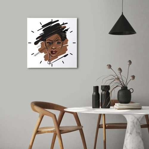 Reloj de pared - Reloj de vidrio - Retrato de una mujer con pinceladas artísticas - 30x30cm - Dulce como el chocolate - Decoración de pared moderna para salón y dormitorio ARTTOR