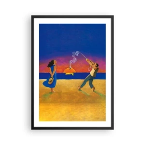 Póster en marco negro - Figuras en la playa durante la puesta de sol - 50x70cm - Mucho más que una estrella del cielo - Decoración de pared moderna para salón y dormitorio ARTTOR