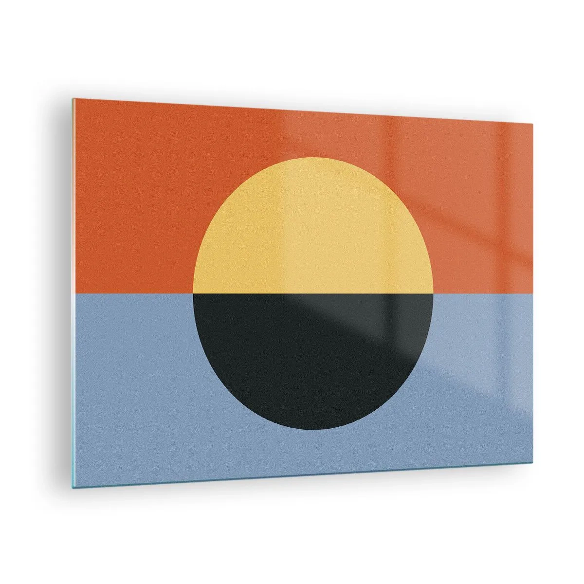 Cuadro sobre vidrio - Impresiones sobre Vidrio - Composición abstracta con un círculo en tonos cálidos y fríos. - 70x50cm - Una composición de calidez y frescura - Decoración de pared moderna para salón y dormitorio ARTTOR