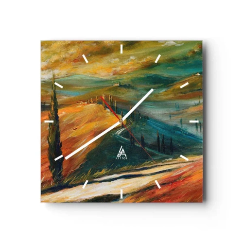 Reloj de pared - Reloj de vidrio - Paisaje toscano con campos, camino y cipreses. - 30x30cm - Paisaje toscano - Decoración de pared moderna para salón y dormitorio ARTTOR