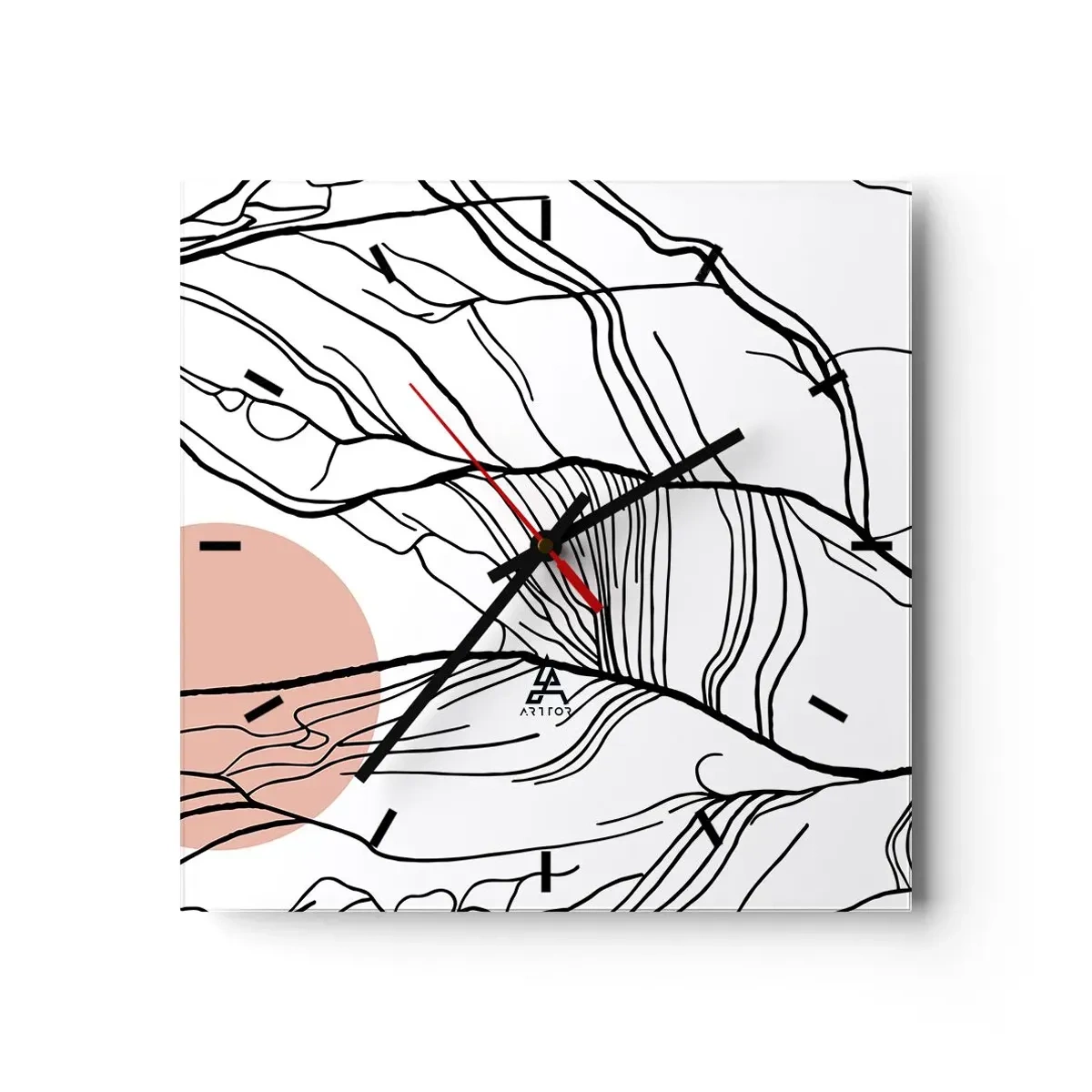 Reloj de pared - Reloj de vidrio - Líneas minimalistas con acento geométrico. - 30x30cm - En una red de ramas - Decoración de pared moderna para salón y dormitorio ARTTOR