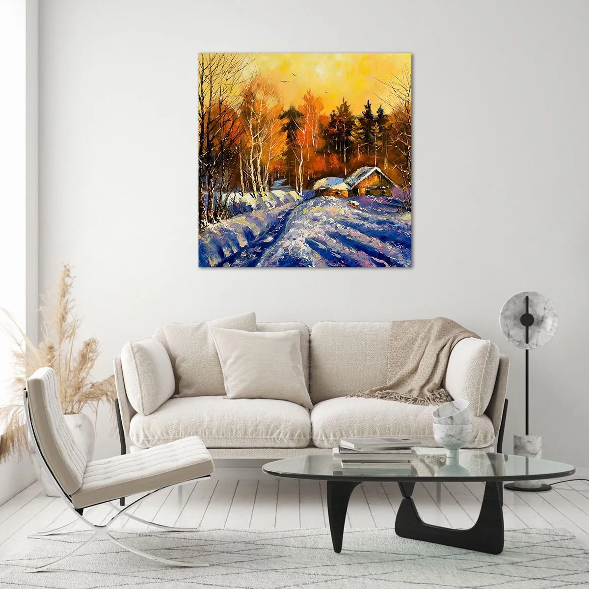 Cuadro sobre vidrio - Impresiones sobre Vidrio - Una impresión invernal al sol - 50x50 cm