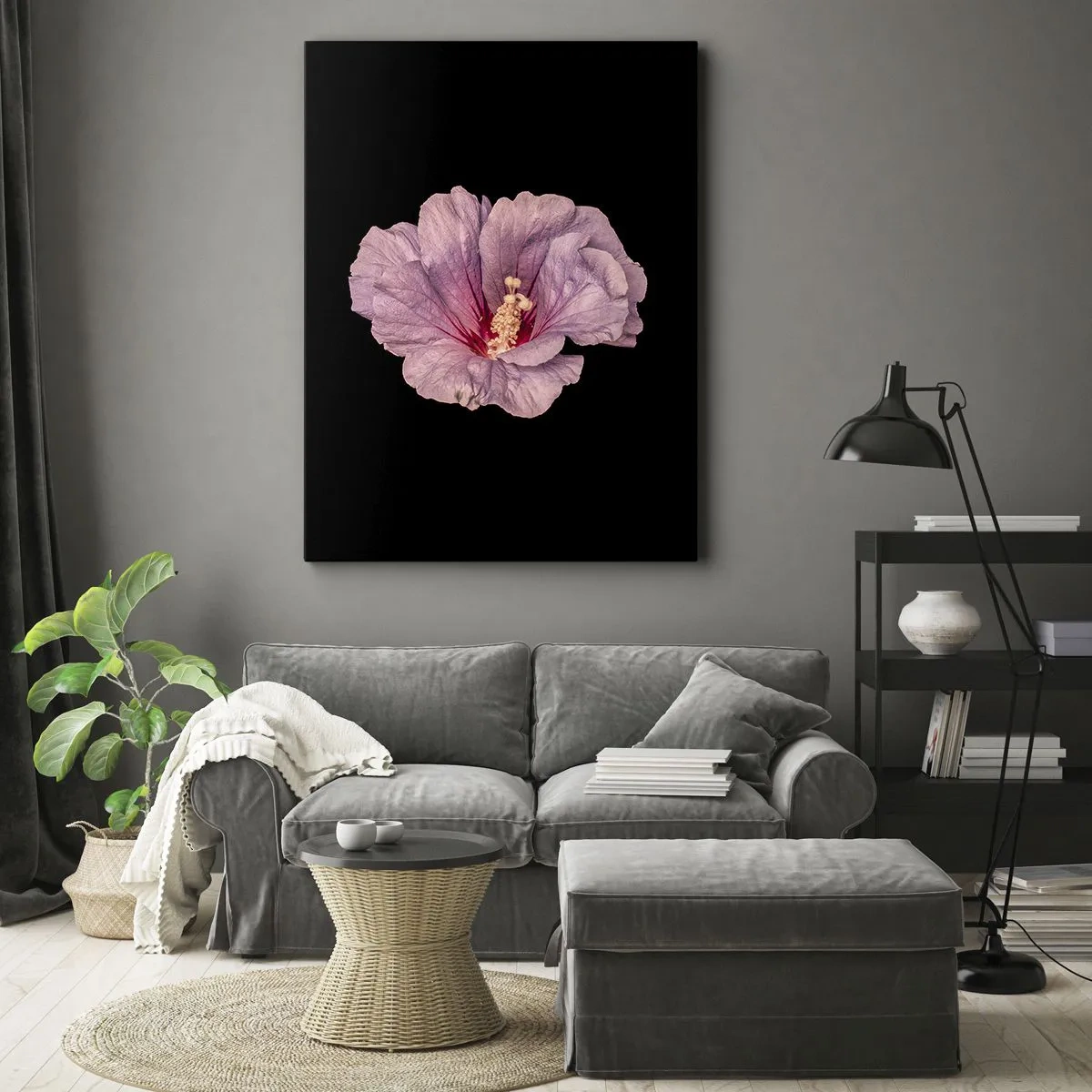 Cuadro sobre lienzo - Impresión de Imagen - Flor rosa sobre fondo negro - 50x70cm - Directo al corazón - Decoración de pared moderna para salón y dormitorio ARTTOR
