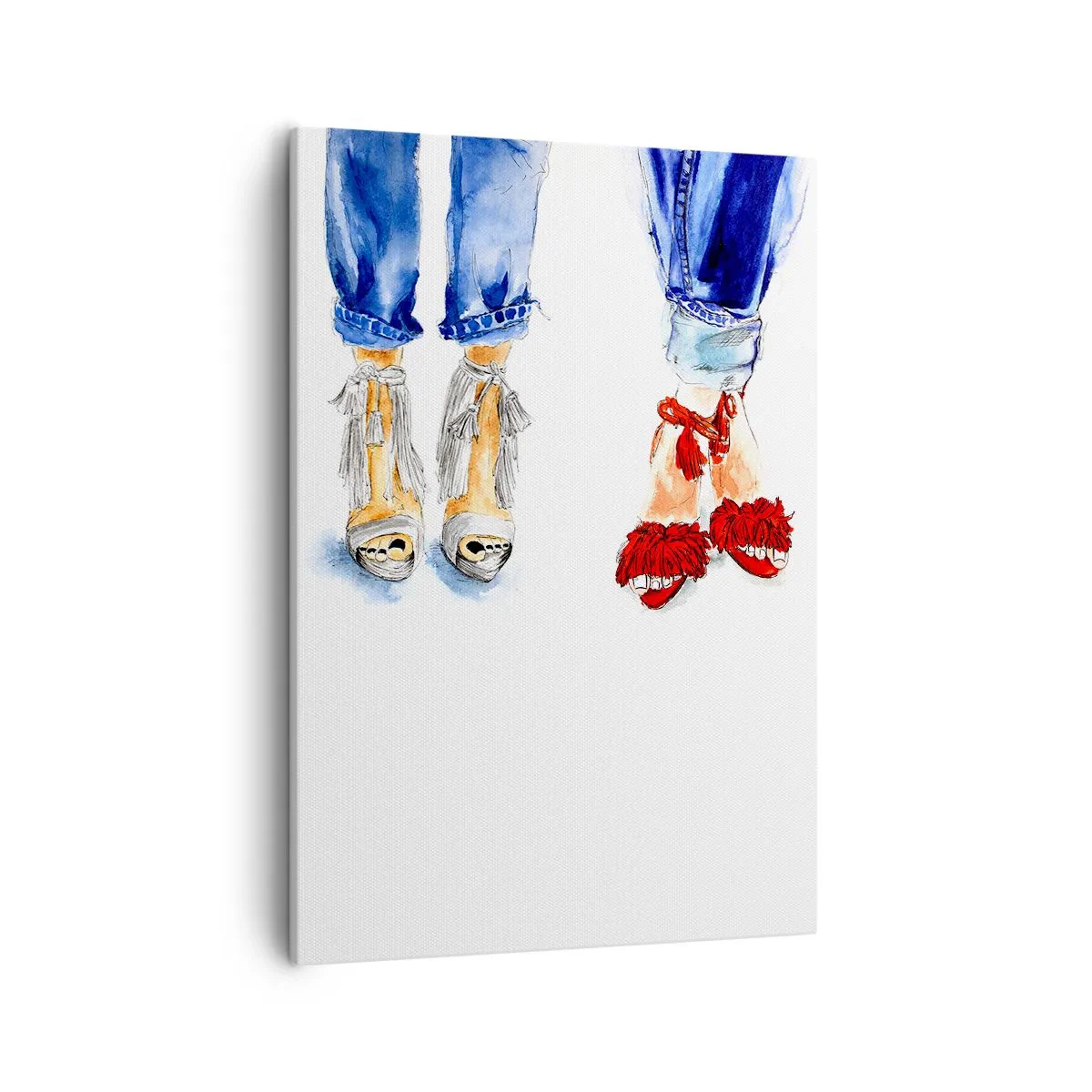 Cuadro sobre lienzo - Impresión de Imagen - Ilustración de dos pares de zapatos con elegantes sandalias y jeans. - 50x70cm - ¿Por qué no vamos a dar un paseo? - Decoración de pared moderna para salón y dormitorio ARTTOR