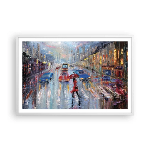 Póster en marco blanco - Una tarde de lluvia en la ciudad - 91x61 cm