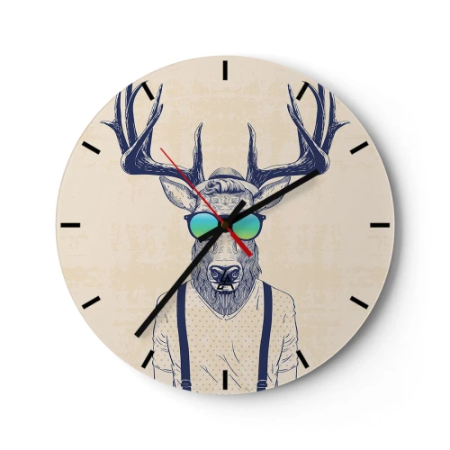 Reloj de pared - Reloj de vidrio - Ciervo con gafas de sol estilo hipster - 30x30cm - ¿Y a quién esperabas? - Decoración de pared moderna para salón, cocina y dormitorio ARTTOR