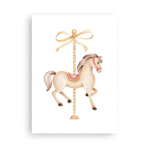 Póster - Una delicada ilustración de un caballo de carrusel en pasteles. - 50x70cm - Al trote grácil - Decoración de pared moderna para salón y dormitorio ARTTOR