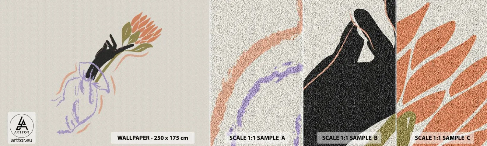 Muestra de fotomural autoadhesivo Deluxe Sticker - Un toque fraternal - Mano, Flor, Minimalismo - 100x30 cm