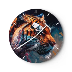 Reloj de pared - Reloj de vidrio - Retrato de un tigre en colores intensos con acentos pictóricos. - 30x30cm - Belleza salvaje - Decoración de pared moderna para salón, cocina y dormitorio ARTTOR