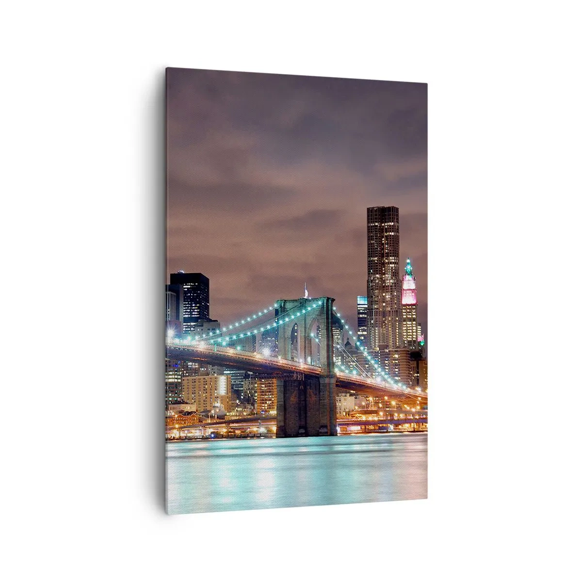 Cuadro sobre lienzo - Impresión de Imagen - El puente iluminado por la noche con el panorama de la ciudad moderna como telón de fondo. - 80x120cm - Las luces de la gran ciudad - Decoración de pared moderna para salón y dormitorio ARTTOR
