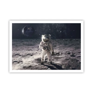 Póster - Astronauta en la superficie de la Luna con la Tierra al fondo - 100x70cm - Saludos desde la Luna - Decoración de pared moderna para salón y dormitorio ARTTOR