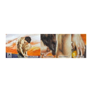 Muestra de fotomural Premium Sand - Sumergido en sí mismo - Cuerpo, Hombre, Estatua - 100x30 cm