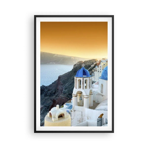 Póster en marco negro - Santorini - el abrazo a las rocas - 61x91 cm