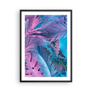 Póster en marco negro - Hojas tropicales coloridas en tonos neón de rosa y azul. - 50x70cm - Trópicos en rosa y azul - Decoración de pared moderna para salón y dormitorio ARTTOR