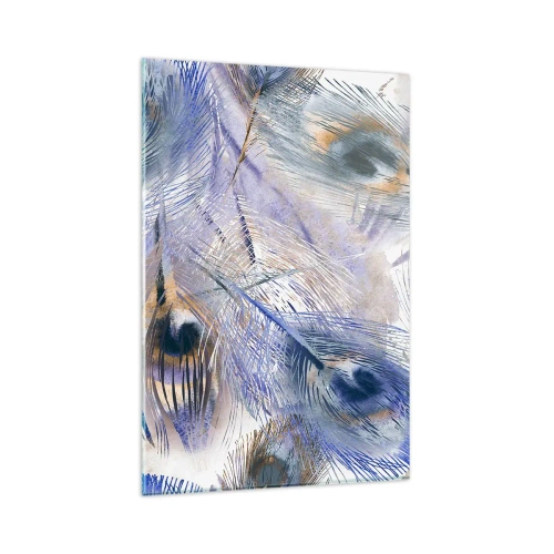 Cuadro sobre vidrio - Impresiones sobre Vidrio - Un patrón con plumas de pavo real en tonos azules y dorados. - 80x120cm - Composición - Decoración de pared moderna para salón y dormitorio ARTTOR