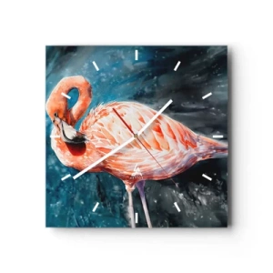Reloj de pared - Reloj de vidrio - Un flamenco rosa sobre un fondo azul de acuarela. - 30x30cm - Decorativo por naturaleza - Decoración de pared moderna para salón y dormitorio ARTTOR