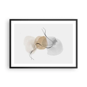 Póster en marco negro - Abstracción minimalista en tonos beige y gris. - 70x50cm - Pompas de aire - Decoración de pared moderna para salón y dormitorio ARTTOR