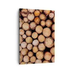 Cuadro sobre lienzo - Impresión de Imagen - Montones de troncos de árboles talados dispuestos en armonía - 50x70cm - Un nuevo comienzo - Decoración de pared moderna para salón y dormitorio ARTTOR